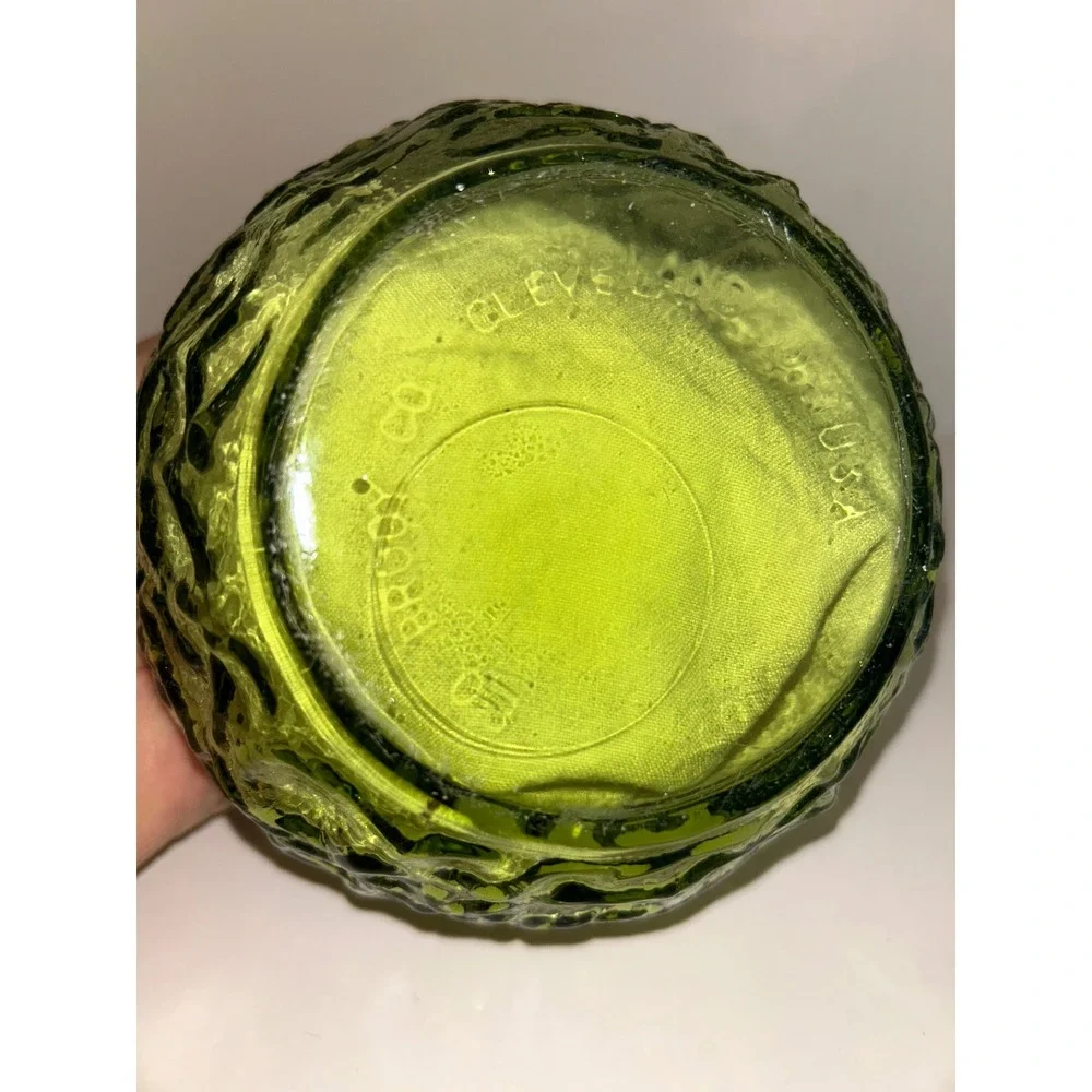 Vintage EO Brody Co Green Glass Textured Bark Bowl Planter Cleveland Ohio USA
